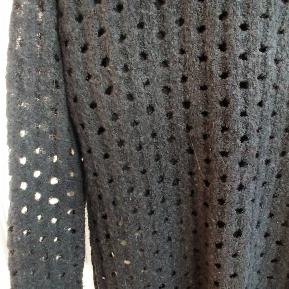 Aqua Black Sweater with Holes Asymmetrical Bottom Bloomingdale's wool blend S-M - Picture 7 of 11